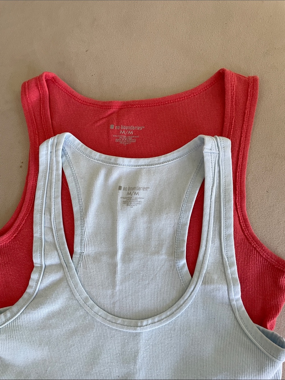No Boundaries Coral and Light Blue Ribbed Tank Tops